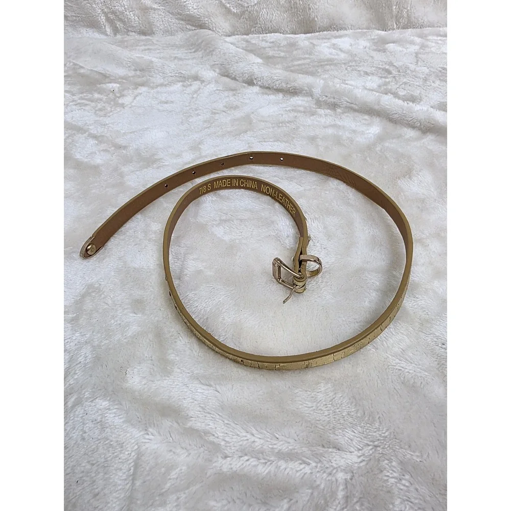 Womens Gold Metallic Crackle Finish Skinny‎ Belt Non Leather Size 7/8 S